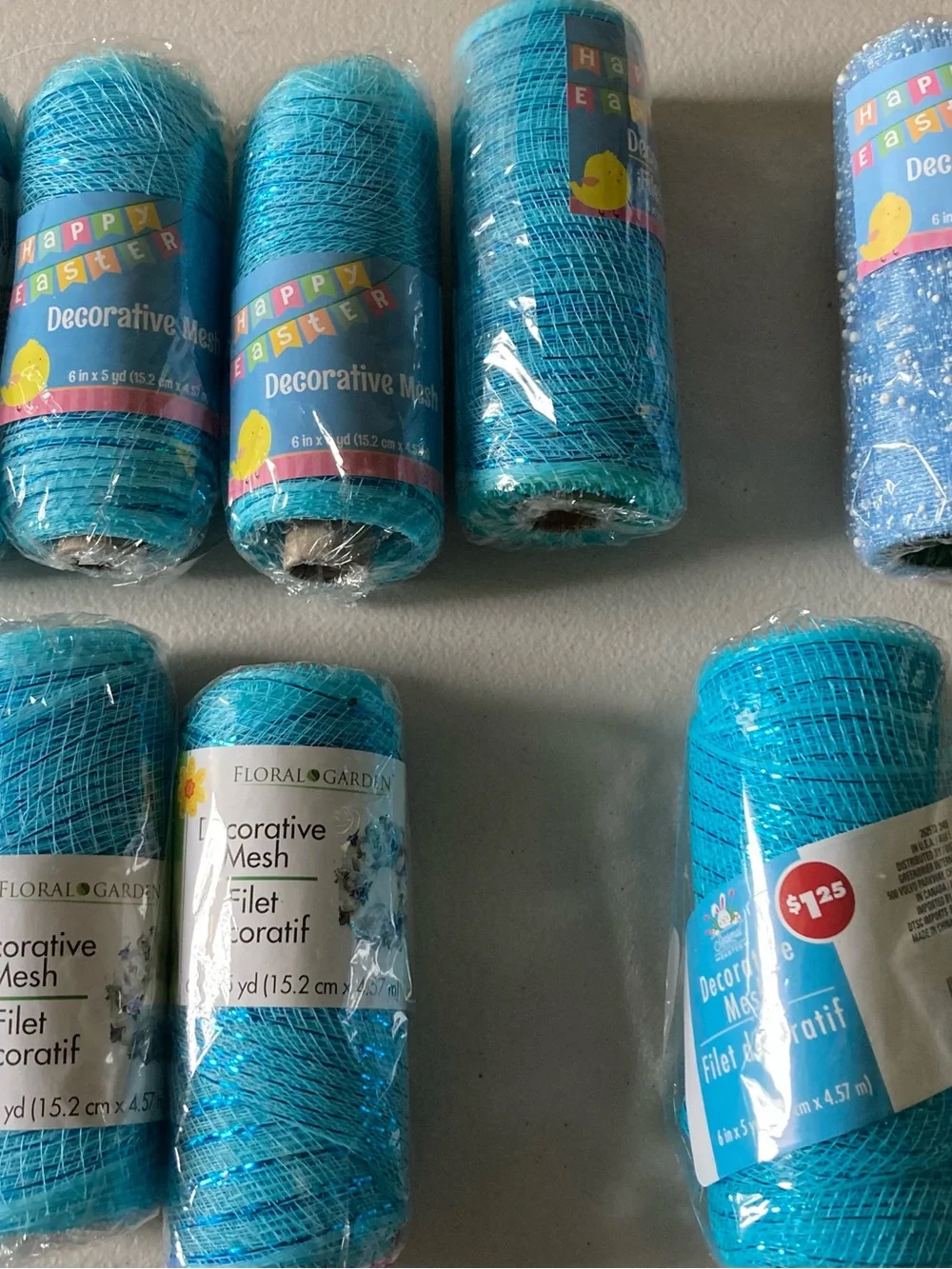 Floral Garden Happy Easter Decorative Mesh Blue 6 in x 5 yd/3 yd Lot 8 Rolls